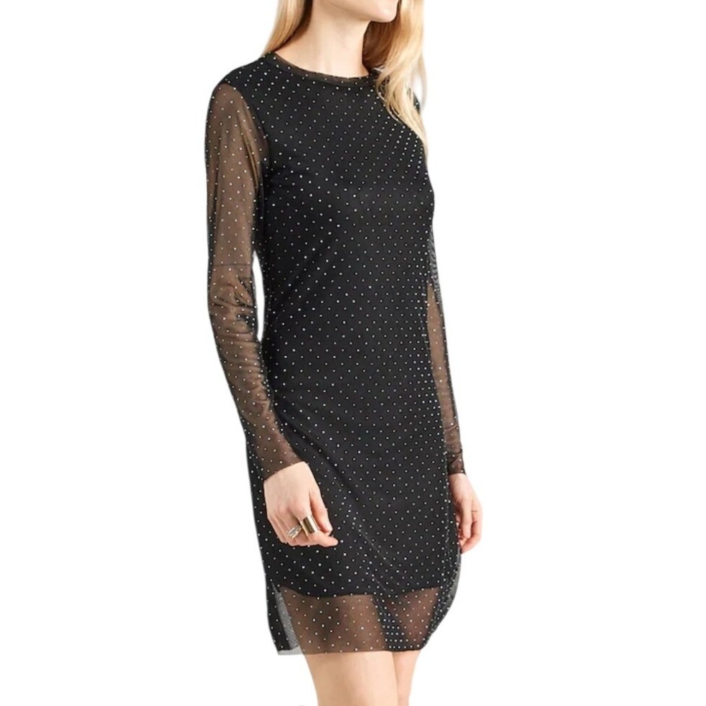 Sincerely Jules‎ Black Mesh Crystal Embellished Long Sleeve Mini Dress Size S